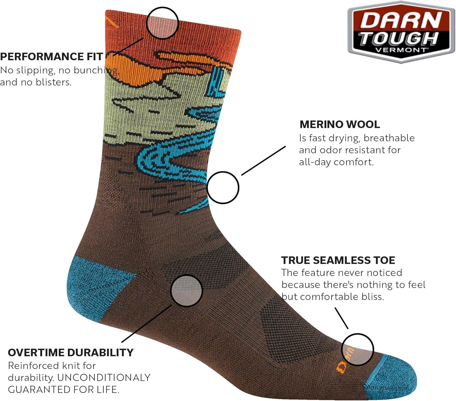 imageDarn Tough Vermont Mens MicroCrew Hiking Socks Chasing Waterfalls Lightweight Cushioned Crew Socks for Men Style 5020Denim